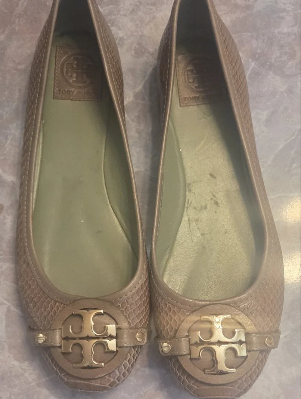 Tory Burch Dark Green Logo Ballet Flats